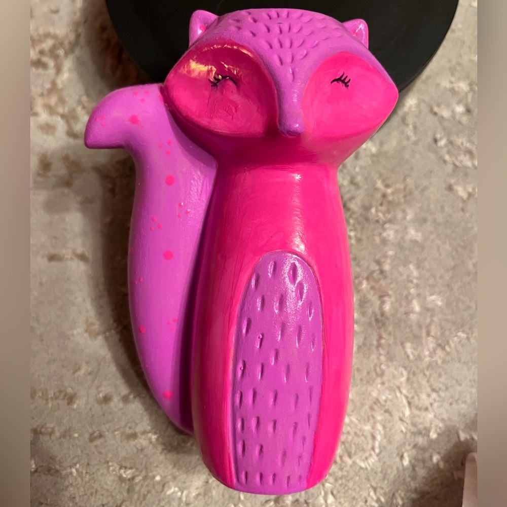 Handpainted Ceramic Fox Vase Pink and Purple
